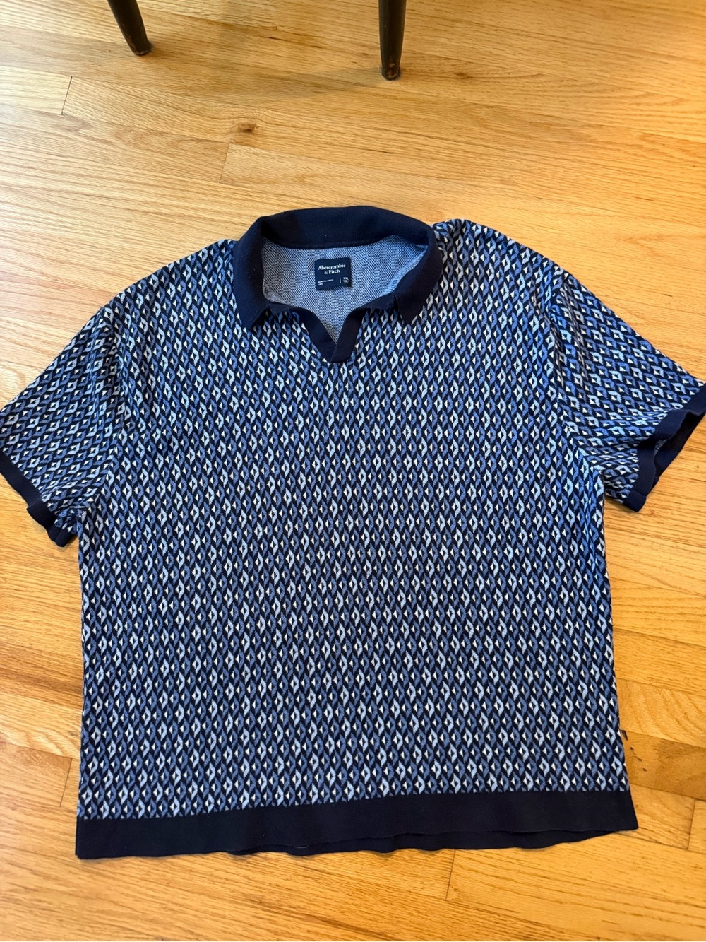 Abercrombie & Fitch Navy Patterned Short-Sleeve Polo